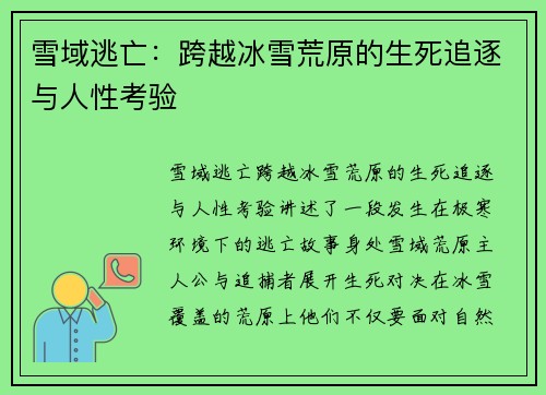 雪域逃亡：跨越冰雪荒原的生死追逐与人性考验